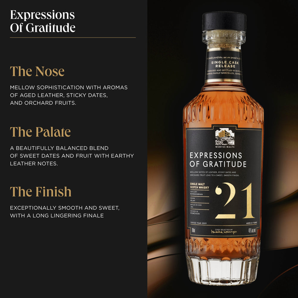 
                      
                        Expressions of Gratitude | 21 YO Bunnahabhain  | 70cl (2 bottles remaining online)
                      
                    